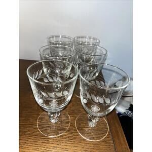 Libby Blown Glass Wheat Pattern Stemmed Glasses Vintage Set Of 6-5.25” Tall EUC